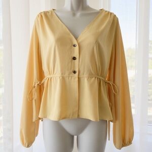 Topshop Cinched Waist Peplum V-Neck Blouse Size 6